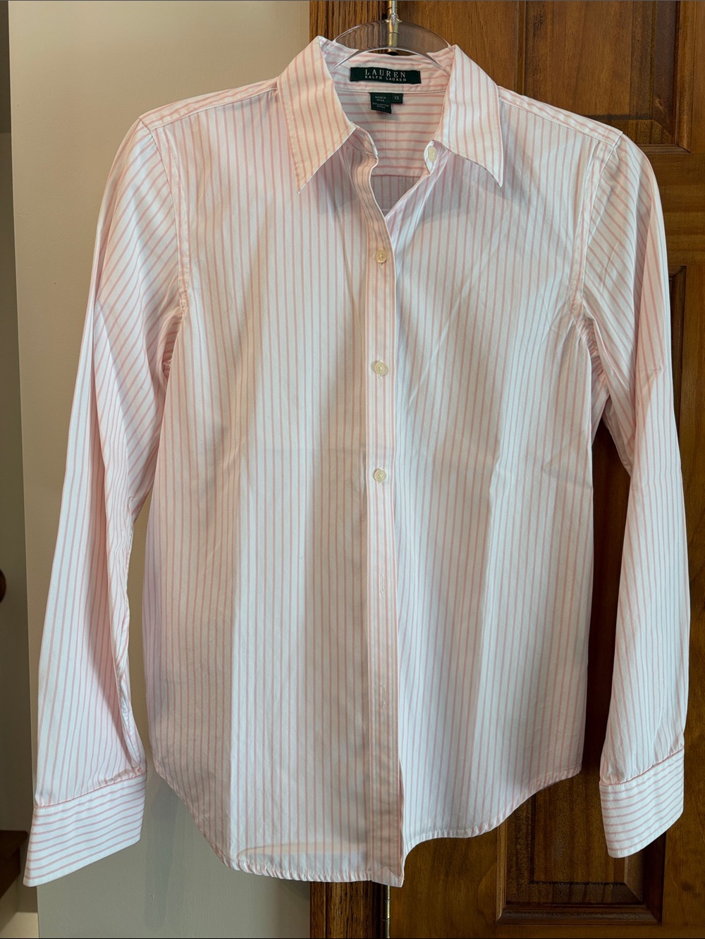 Lauren Ralph Lauren Pink and White Striped Button-Down Shirt